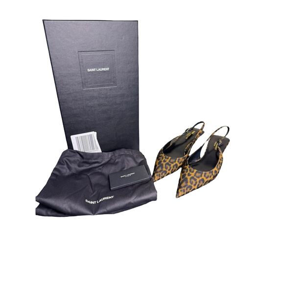 Saint Laurent NIB Cherish Slingback Pumps in Leopard Print Grosgrain Size 40 - Picture 2 of 12